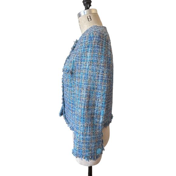 Never A Wallflower Tweed Boxy Jacket Women’s Size XS Blue Office Layering NWOT - Picture 5 of 8